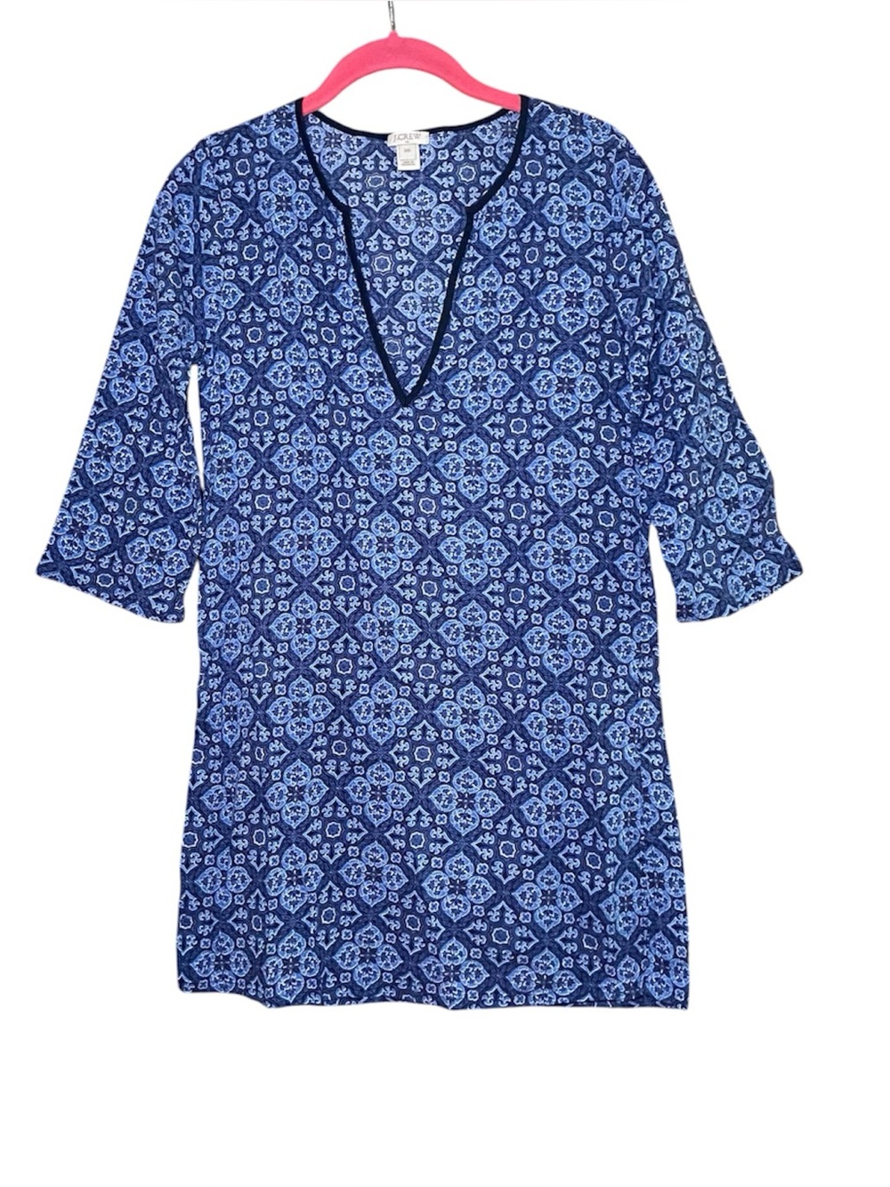 J. Crew Womens XXS Cotton Beach Cover Up Mini Dress Blue Geometric Boho